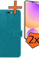 Nomfy Hoesje Geschikt voor Samsung S24 FE Hoes Bookcase Flipcase Book Cover Met 2x Screenprotector - Hoes Geschikt voor Samsung Galaxy S24 FE Hoesje Book Case - Turquoise