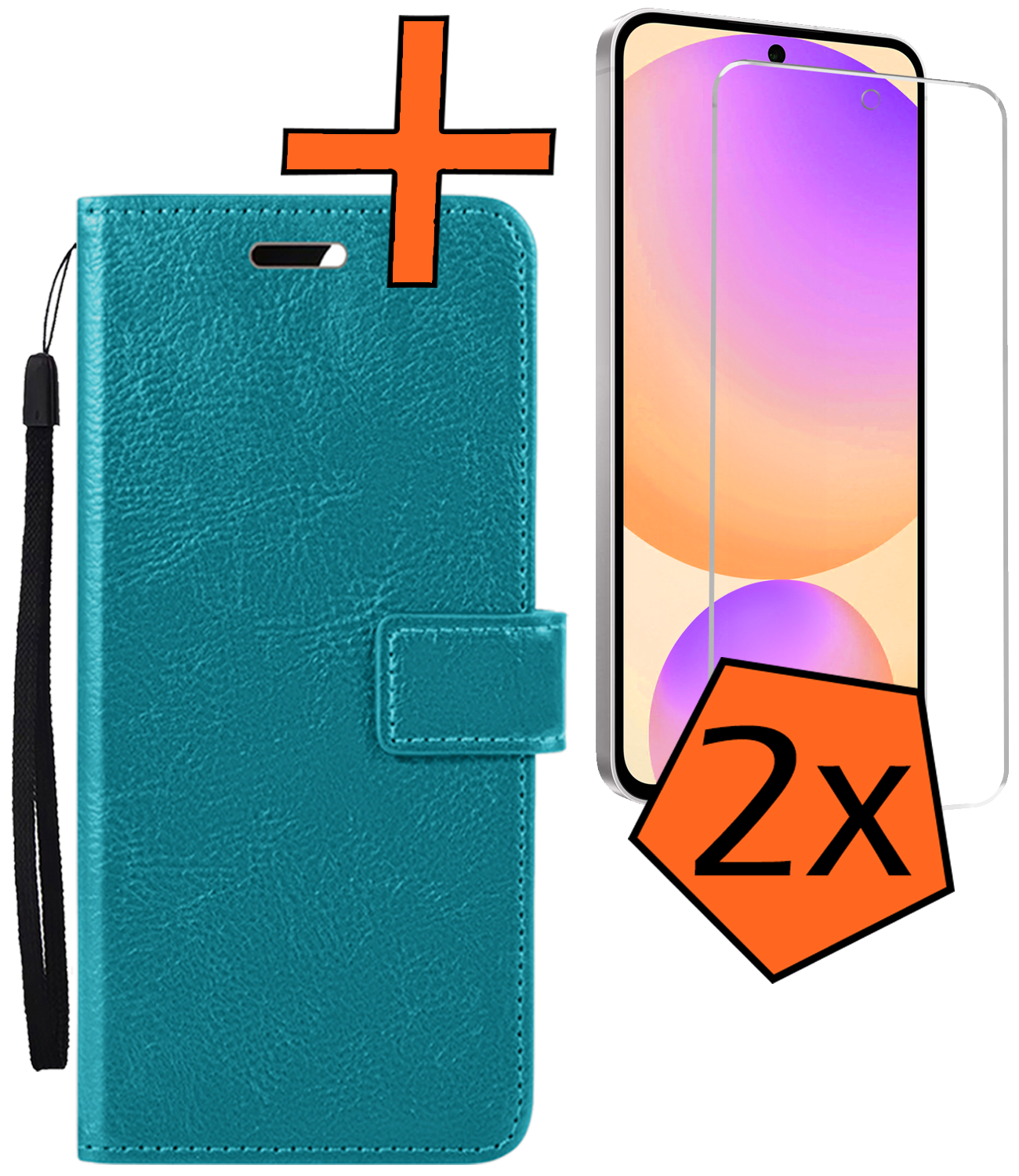 Nomfy Hoesje Geschikt voor Samsung S24 FE Hoes Bookcase Flipcase Book Cover Met 2x Screenprotector - Hoes Geschikt voor Samsung Galaxy S24 FE Hoesje Book Case - Turquoise