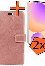 Nomfy Hoesje Geschikt voor Samsung S24 FE Hoes Bookcase Flipcase Book Cover Met 2x Screenprotector - Hoes Geschikt voor Samsung Galaxy S24 FE Hoesje Book Case - Rosé goud