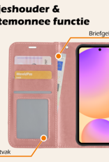 Nomfy Hoesje Geschikt voor Samsung S24 FE Hoes Bookcase Flipcase Book Cover Met 2x Screenprotector - Hoes Geschikt voor Samsung Galaxy S24 FE Hoesje Book Case - Rosé goud