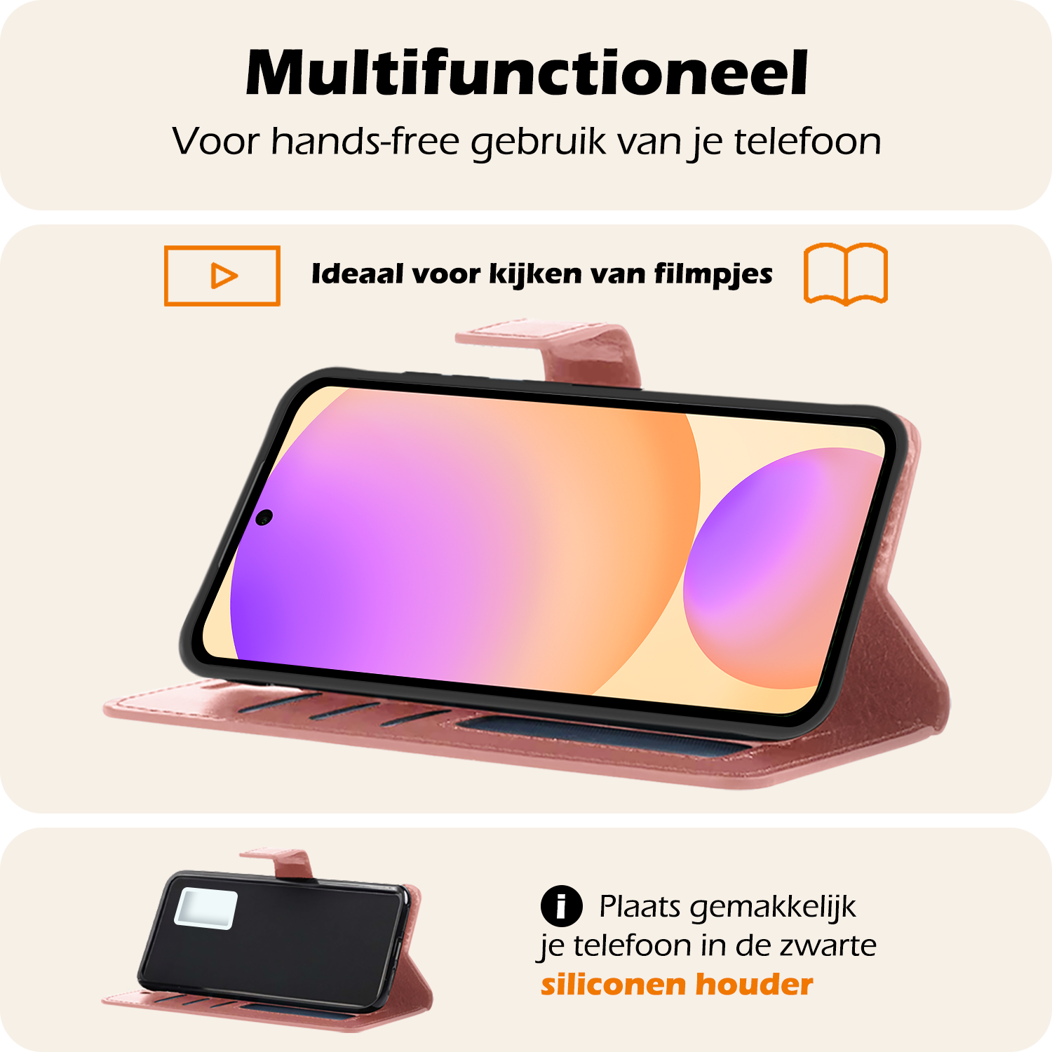 Nomfy Hoesje Geschikt voor Samsung S24 FE Hoes Bookcase Flipcase Book Cover Met 2x Screenprotector - Hoes Geschikt voor Samsung Galaxy S24 FE Hoesje Book Case - Rosé goud