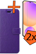 Nomfy Hoesje Geschikt voor Samsung S24 FE Hoes Bookcase Flipcase Book Cover Met 2x Screenprotector - Hoes Geschikt voor Samsung Galaxy S24 FE Hoesje Book Case - Paars