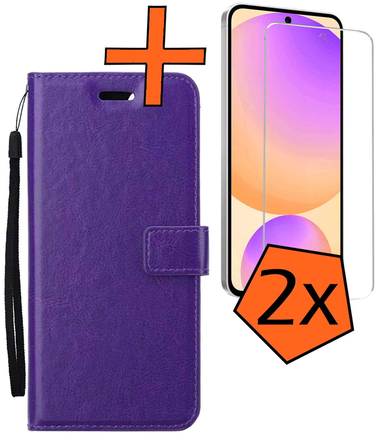 Nomfy Hoesje Geschikt voor Samsung S24 FE Hoes Bookcase Flipcase Book Cover Met 2x Screenprotector - Hoes Geschikt voor Samsung Galaxy S24 FE Hoesje Book Case - Paars
