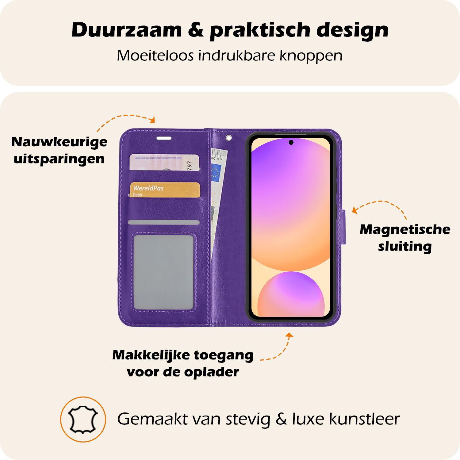 Nomfy Hoesje Geschikt voor Samsung S24 FE Hoes Bookcase Flipcase Book Cover Met 2x Screenprotector - Hoes Geschikt voor Samsung Galaxy S24 FE Hoesje Book Case - Paars