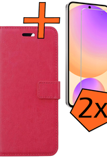 Nomfy Hoesje Geschikt voor Samsung S24 FE Hoes Bookcase Flipcase Book Cover Met 2x Screenprotector - Hoes Geschikt voor Samsung Galaxy S24 FE Hoesje Book Case - Donkerroze