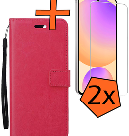 Nomfy Nomfy Samsung Galaxy S24 FE Hoesje Bookcase Met 2x Screenprotector - Donkerroze