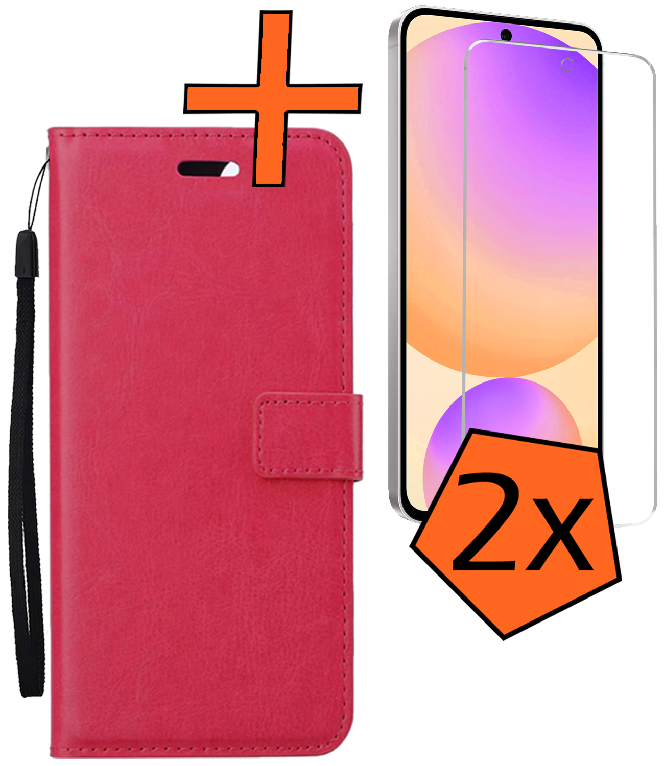 Nomfy Hoesje Geschikt voor Samsung S24 FE Hoes Bookcase Flipcase Book Cover Met 2x Screenprotector - Hoes Geschikt voor Samsung Galaxy S24 FE Hoesje Book Case - Donkerroze