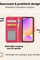 Nomfy Hoesje Geschikt voor Samsung S24 FE Hoes Bookcase Flipcase Book Cover Met 2x Screenprotector - Hoes Geschikt voor Samsung Galaxy S24 FE Hoesje Book Case - Donkerroze