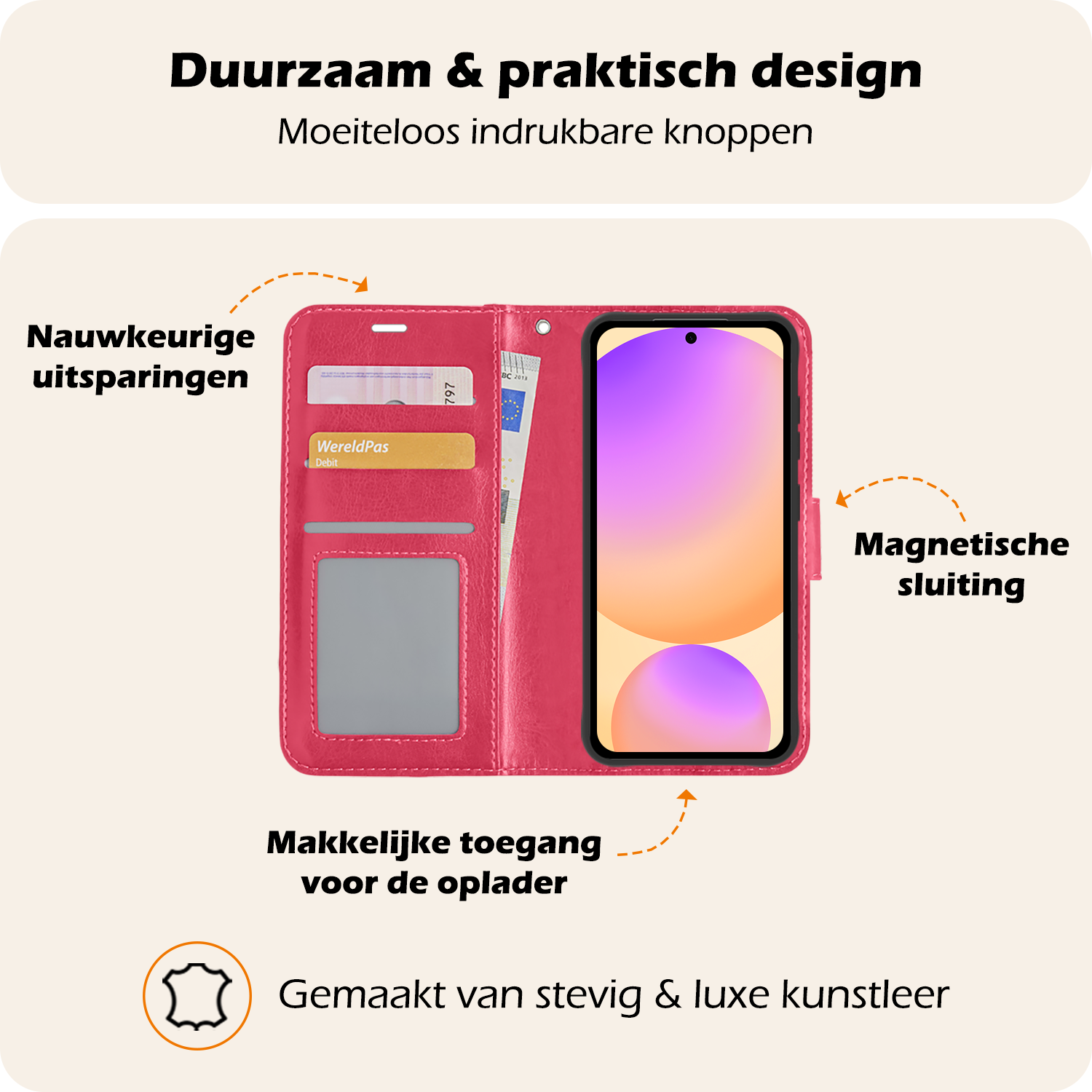 Nomfy Hoesje Geschikt voor Samsung S24 FE Hoes Bookcase Flipcase Book Cover Met 2x Screenprotector - Hoes Geschikt voor Samsung Galaxy S24 FE Hoesje Book Case - Donkerroze