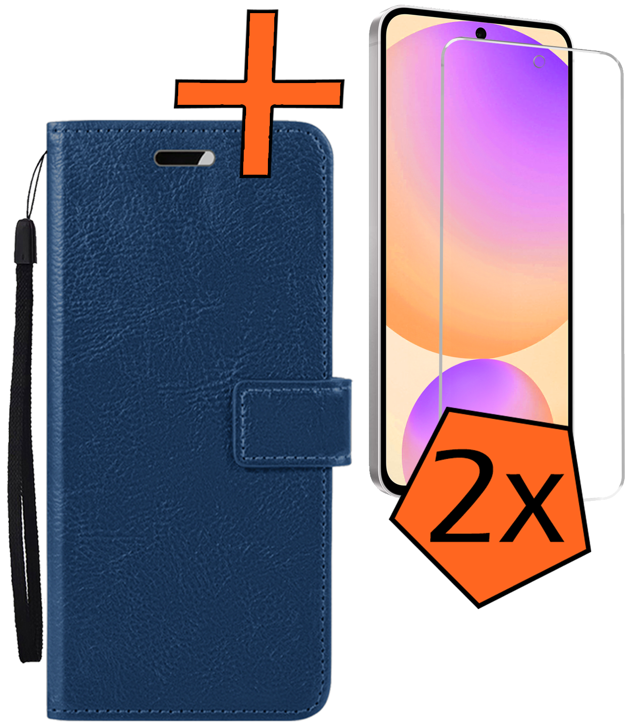 Nomfy Hoesje Geschikt voor Samsung S24 FE Hoes Bookcase Flipcase Book Cover Met 2x Screenprotector - Hoes Geschikt voor Samsung Galaxy S24 FE Hoesje Book Case - Donkerblauw