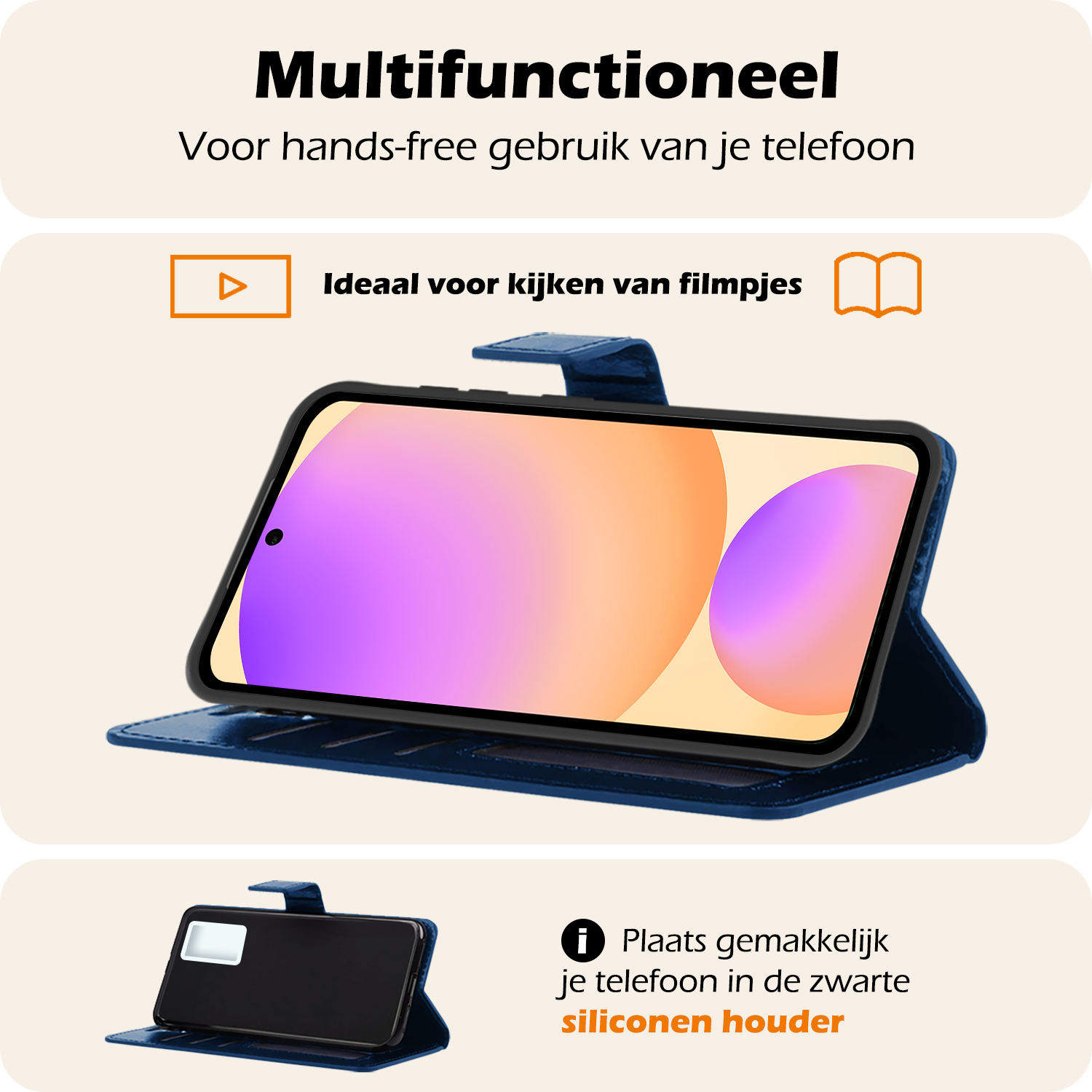 Nomfy Hoesje Geschikt voor Samsung S24 FE Hoes Bookcase Flipcase Book Cover Met 2x Screenprotector - Hoes Geschikt voor Samsung Galaxy S24 FE Hoesje Book Case - Donkerblauw