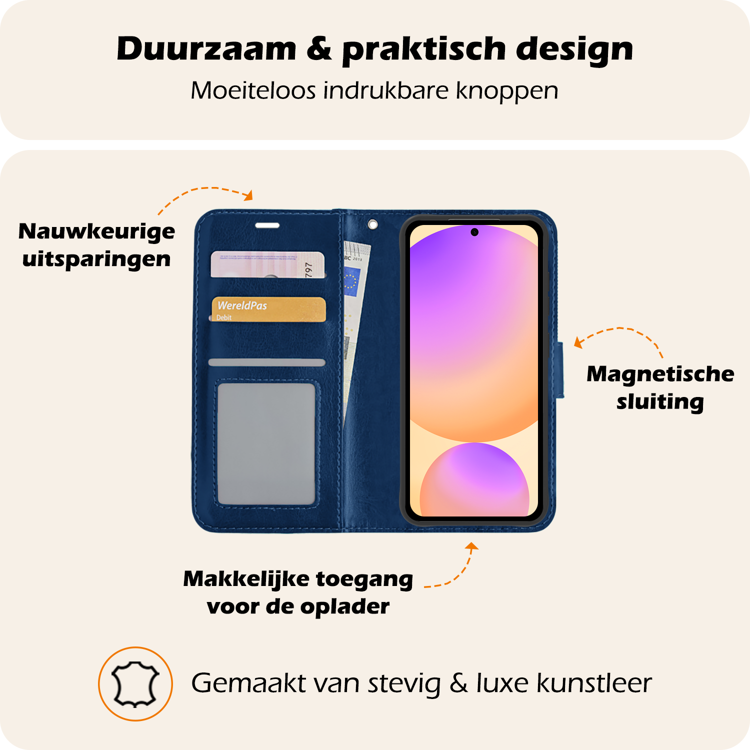 Nomfy Hoesje Geschikt voor Samsung S24 FE Hoes Bookcase Flipcase Book Cover Met 2x Screenprotector - Hoes Geschikt voor Samsung Galaxy S24 FE Hoesje Book Case - Donkerblauw