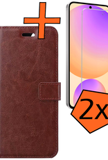 Nomfy Hoesje Geschikt voor Samsung S24 FE Hoes Bookcase Flipcase Book Cover Met 2x Screenprotector - Hoes Geschikt voor Samsung Galaxy S24 FE Hoesje Book Case - Bruin
