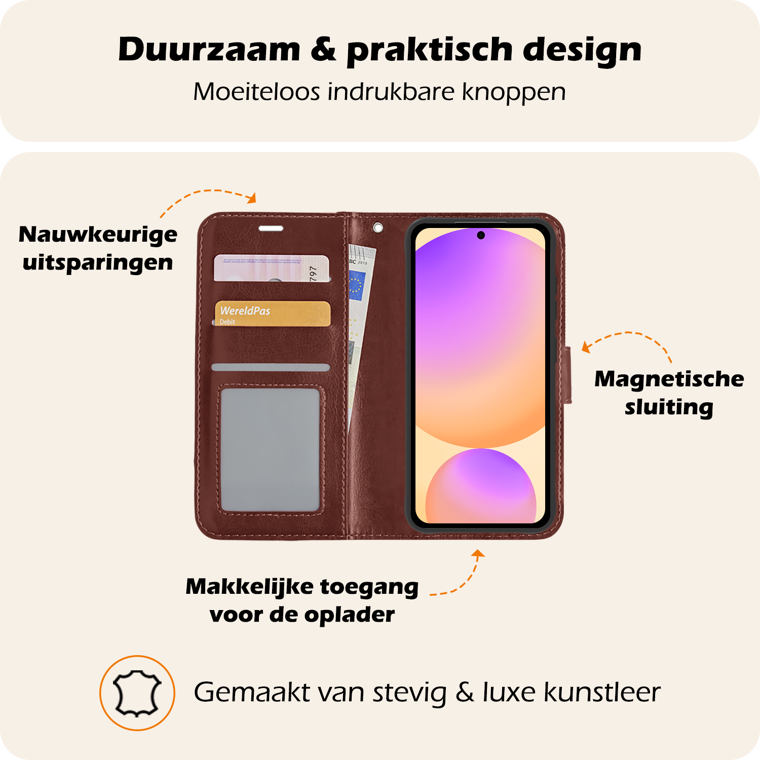 Nomfy Hoesje Geschikt voor Samsung S24 FE Hoes Bookcase Flipcase Book Cover Met 2x Screenprotector - Hoes Geschikt voor Samsung Galaxy S24 FE Hoesje Book Case - Bruin