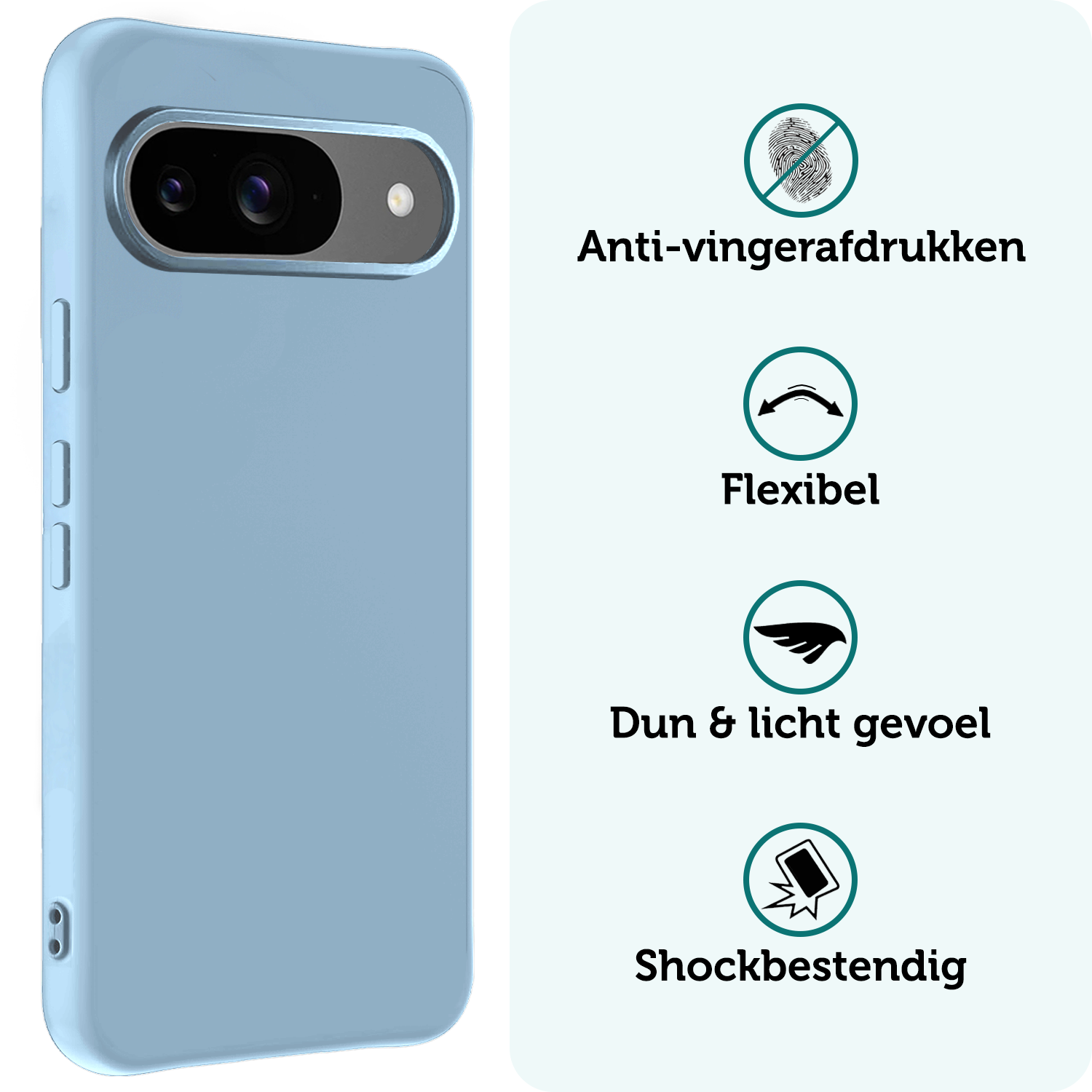 Forterra Hoesje Geschikt voor Google Pixel 9 Hoesje Siliconen Case Hoes - Hoes Geschikt voor Google Pixel 9 Hoes Cover Case - Lichtblauw