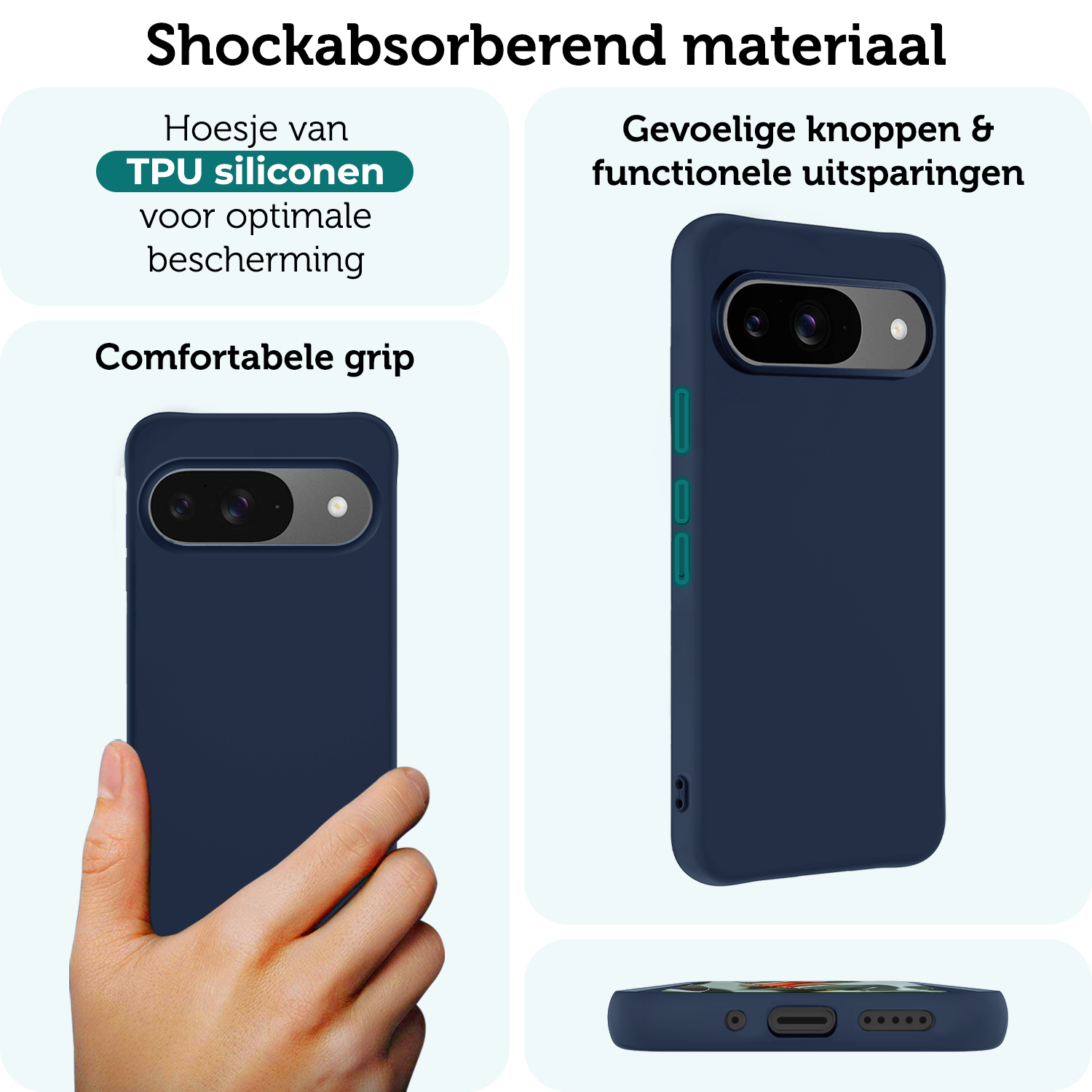 Forterra Hoesje Geschikt voor Google Pixel 9 Hoesje Siliconen Case Hoes - Hoes Geschikt voor Google Pixel 9 Hoes Cover Case - Donkerblauw