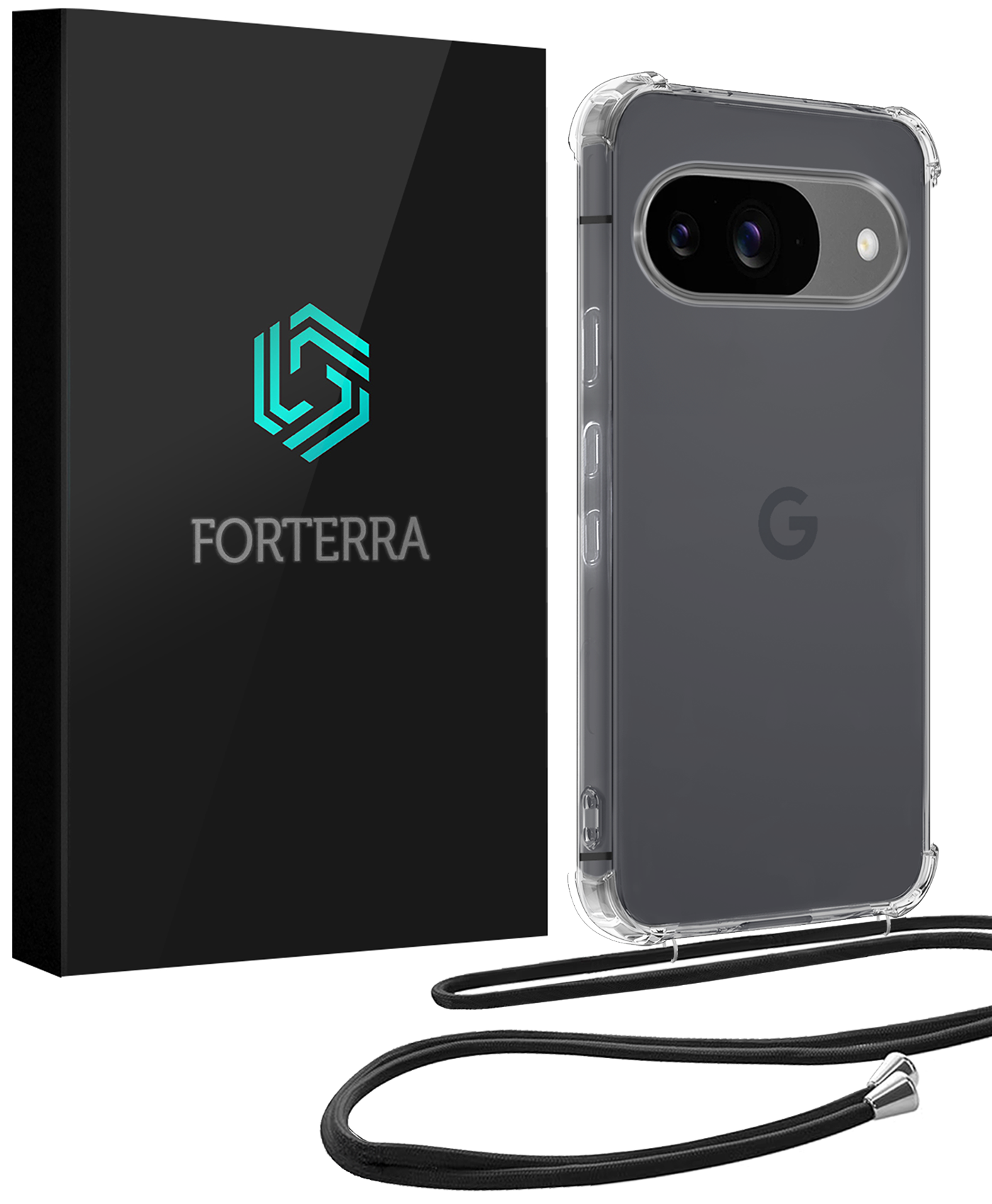 Forterra Hoesje Geschikt voor Google Pixel 9 Hoesje Siliconen Shock Proof Hoesje Met Koord Case Met Telefoonkoord - Hoes Geschikt voor Google Pixel 9 Hoesje Cover Shockproof Met Koord - Transparant