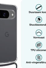 Forterra Hoesje Geschikt voor Google Pixel 9 Hoesje Siliconen Shock Proof Hoesje Met Koord Case Met Telefoonkoord - Hoes Geschikt voor Google Pixel 9 Hoesje Cover Shockproof Met Koord - Transparant