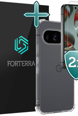 Forterra Hoesje Geschikt voor Google Pixel 9 Hoesje Siliconen Shock Proof Case Hoes Met 2x Screenprotector - Hoes Geschikt voor Google Pixel 9 Hoes Cover Case Shockproof - Transparant