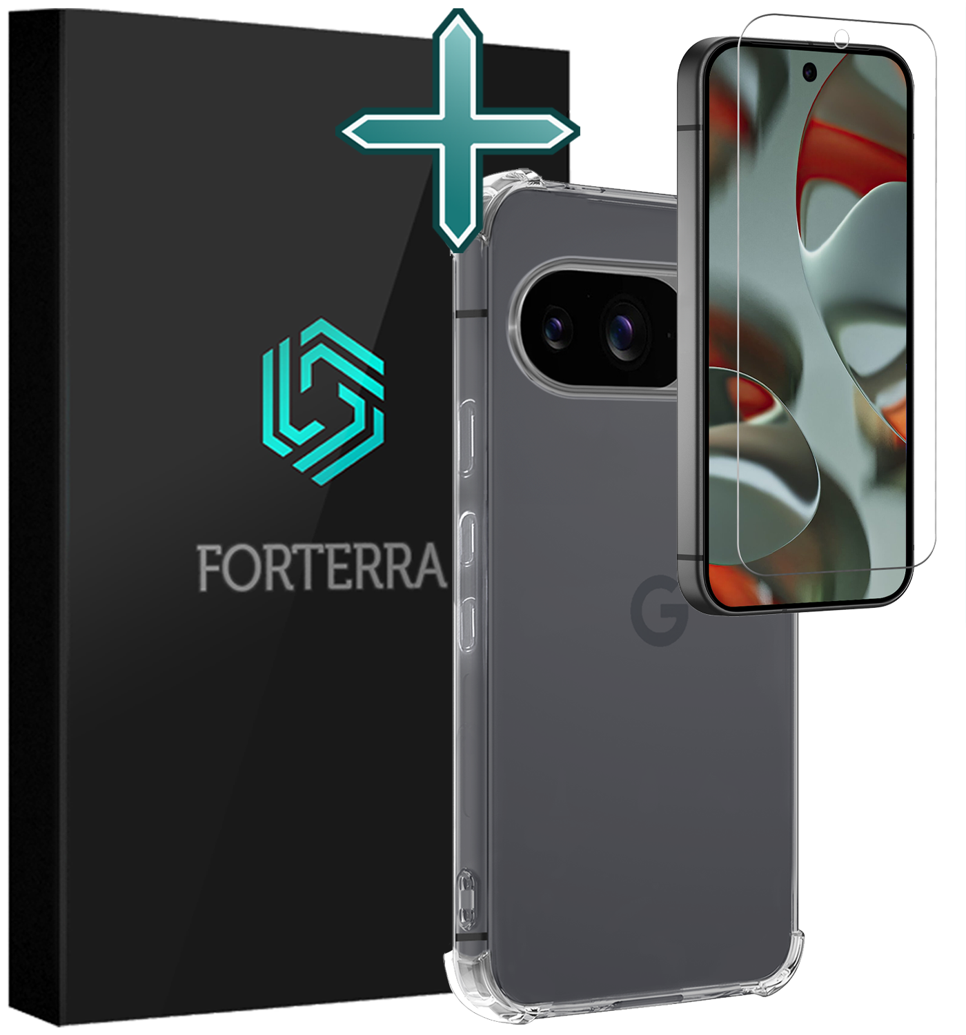 Forterra Hoesje Geschikt voor Google Pixel 9 Hoesje Siliconen Shock Proof Case Hoes Met Screenprotector - Hoes Geschikt voor Google Pixel 9 Hoes Cover Case Shockproof - Transparant