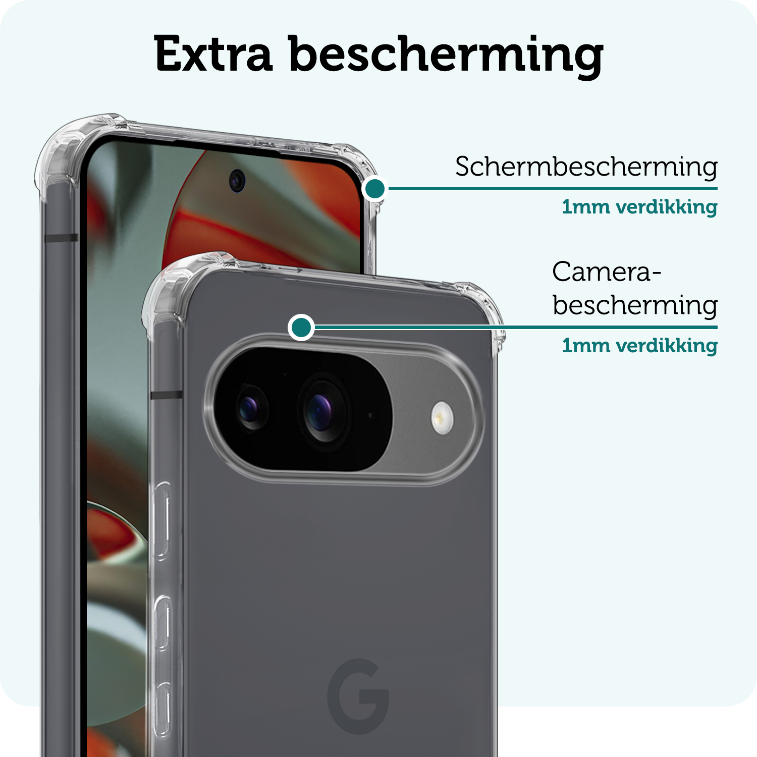 Forterra Hoesje Geschikt voor Google Pixel 9 Hoesje Siliconen Shock Proof Case Hoes Met Screenprotector - Hoes Geschikt voor Google Pixel 9 Hoes Cover Case Shockproof - Transparant