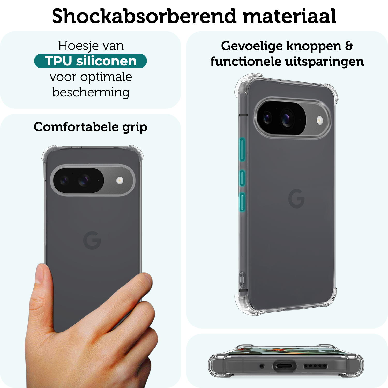 Forterra Hoesje Geschikt voor Google Pixel 9 Hoesje Siliconen Shock Proof Case Hoes - Hoes Geschikt voor Google Pixel 9 Hoes Cover Case Shockproof - Transparant - 2 PACK