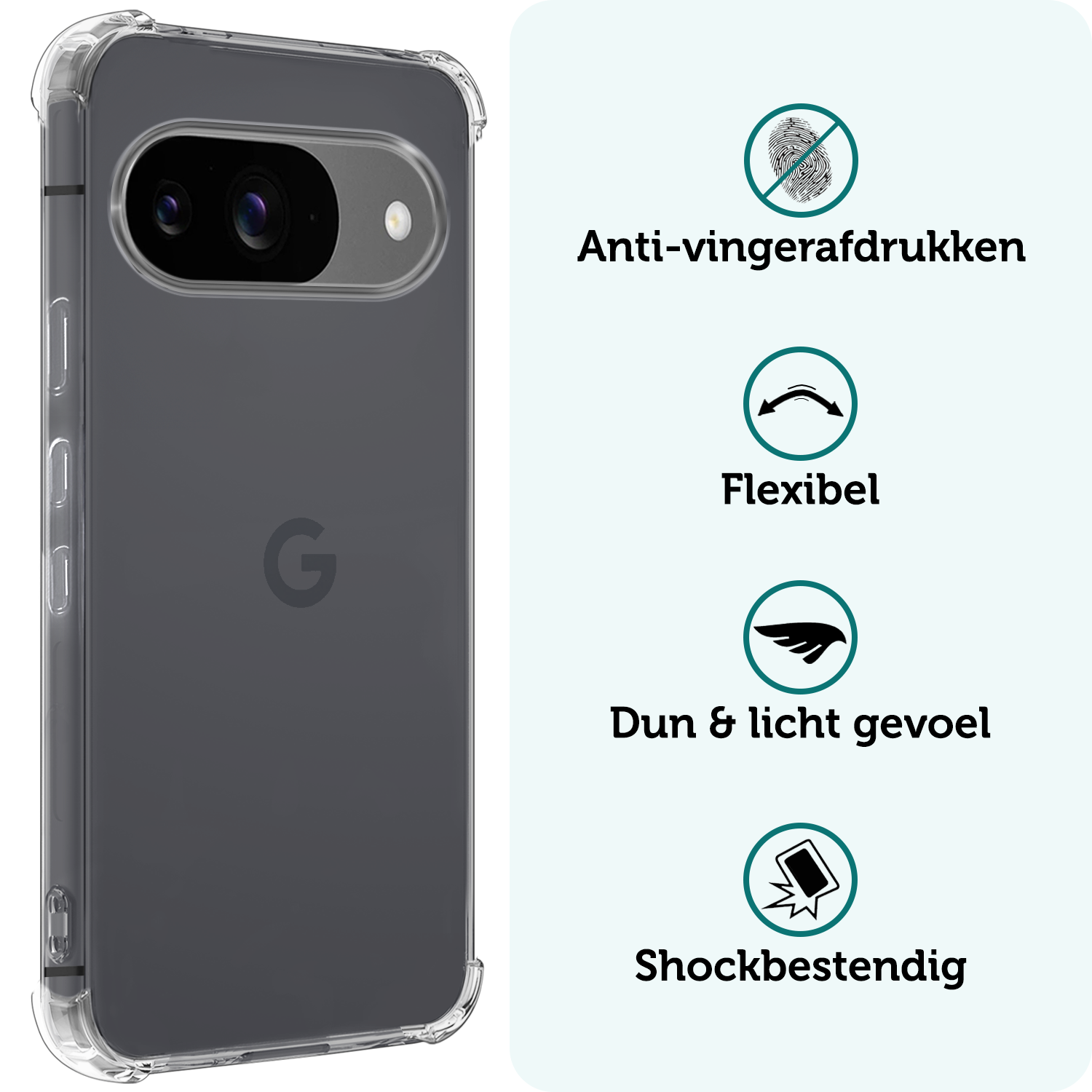 Forterra Hoesje Geschikt voor Google Pixel 9 Hoesje Siliconen Shock Proof Case Hoes - Hoes Geschikt voor Google Pixel 9 Hoes Cover Case Shockproof - Transparant