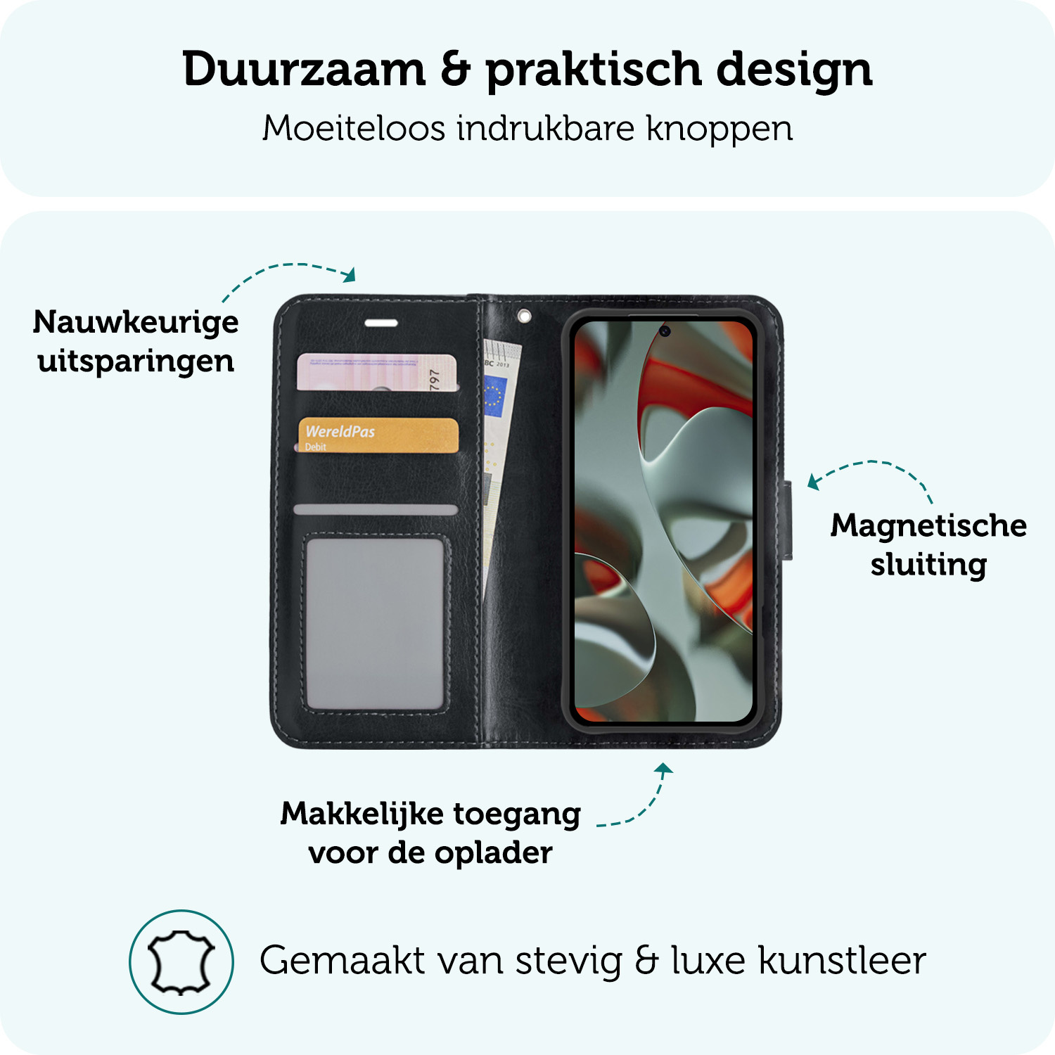 Forterra Hoesje Geschikt voor Google Pixel 9 Pro Hoesje Book Case Hoes Portemonnee Cover Walletcase Met 2x Screenprotector - Hoes Geschikt voor Google Pixel 9 Pro Hoes Bookcase Hoesje - Zwart