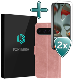 Forterra Forterra Google Pixel 9 Pro Hoesje Bookcase Met 2x Screenprotector - Rose Goud