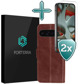 Forterra Forterra Google Pixel 9 Pro Hoesje Bookcase Met 2x Screenprotector - Bruin
