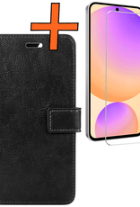 Nomfy Hoesje Geschikt voor Samsung S24 FE Hoes Bookcase Flipcase Book Cover Met Screenprotector - Hoes Geschikt voor Samsung Galaxy S24 FE Hoesje Book Case - Zwart