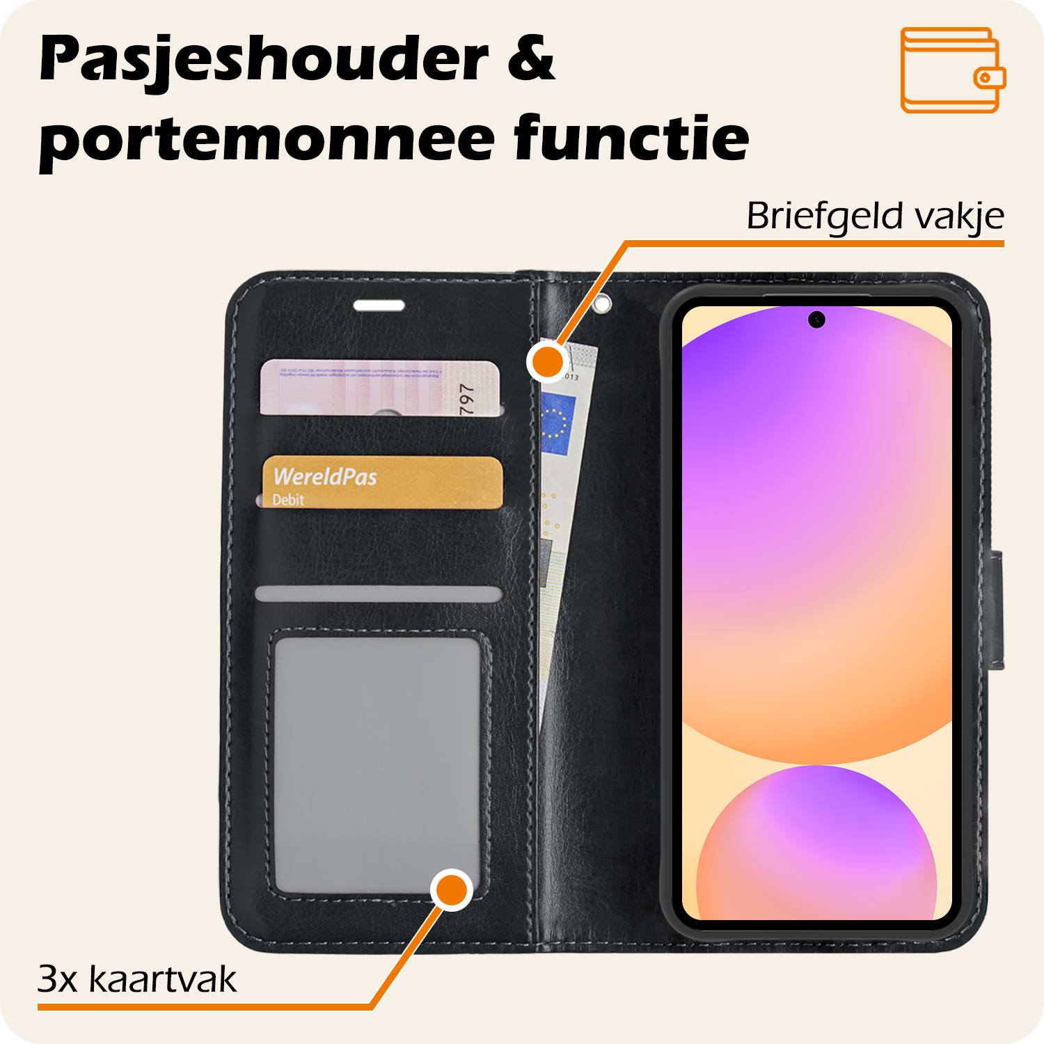 Nomfy Hoesje Geschikt voor Samsung S24 FE Hoes Bookcase Flipcase Book Cover Met Screenprotector - Hoes Geschikt voor Samsung Galaxy S24 FE Hoesje Book Case - Zwart
