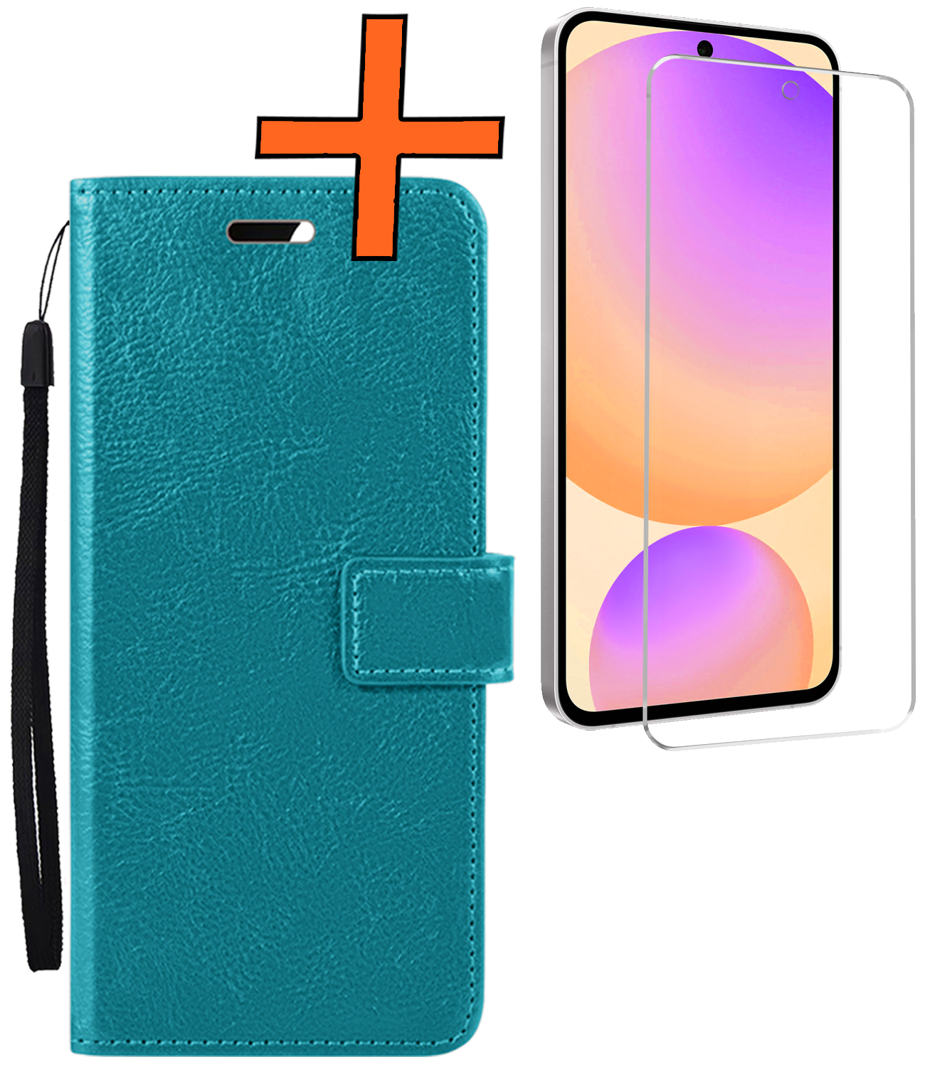 Nomfy Hoesje Geschikt voor Samsung S24 FE Hoes Bookcase Flipcase Book Cover Met Screenprotector - Hoes Geschikt voor Samsung Galaxy S24 FE Hoesje Book Case - Turquoise