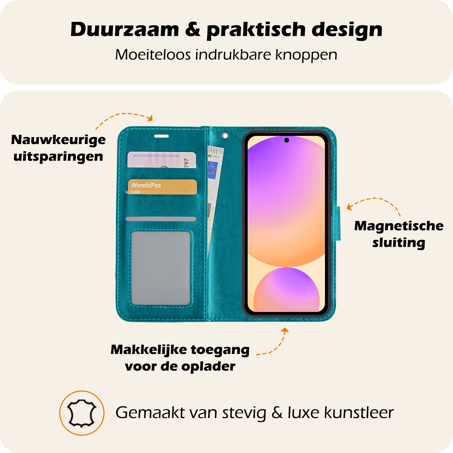Nomfy Hoesje Geschikt voor Samsung S24 FE Hoes Bookcase Flipcase Book Cover Met Screenprotector - Hoes Geschikt voor Samsung Galaxy S24 FE Hoesje Book Case - Turquoise