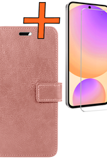 Nomfy Hoesje Geschikt voor Samsung S24 FE Hoes Bookcase Flipcase Book Cover Met Screenprotector - Hoes Geschikt voor Samsung Galaxy S24 FE Hoesje Book Case - Rosé goud