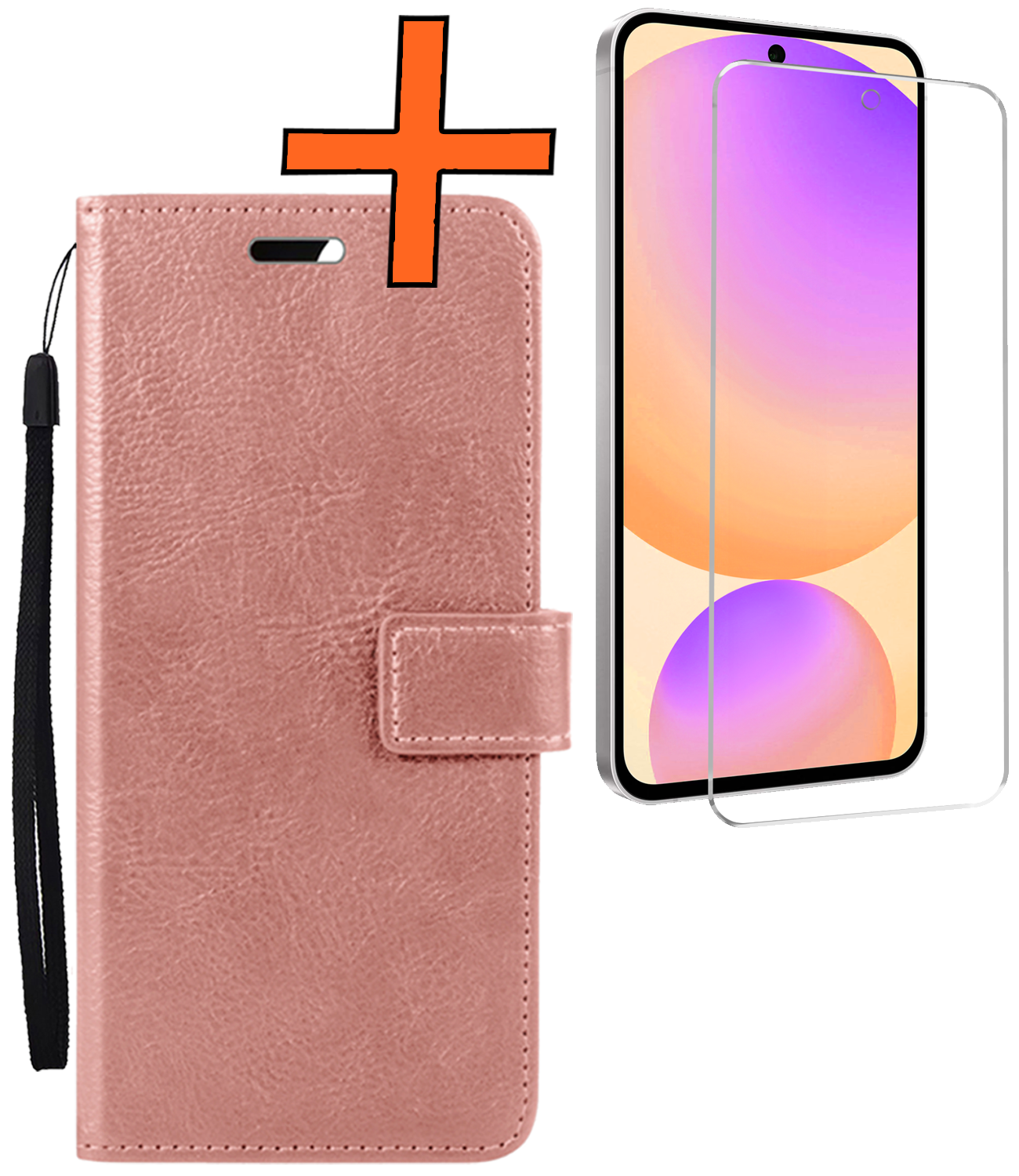 Nomfy Hoesje Geschikt voor Samsung S24 FE Hoes Bookcase Flipcase Book Cover Met Screenprotector - Hoes Geschikt voor Samsung Galaxy S24 FE Hoesje Book Case - Rosé goud