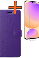 Nomfy Hoesje Geschikt voor Samsung S24 FE Hoes Bookcase Flipcase Book Cover Met Screenprotector - Hoes Geschikt voor Samsung Galaxy S24 FE Hoesje Book Case - Paars