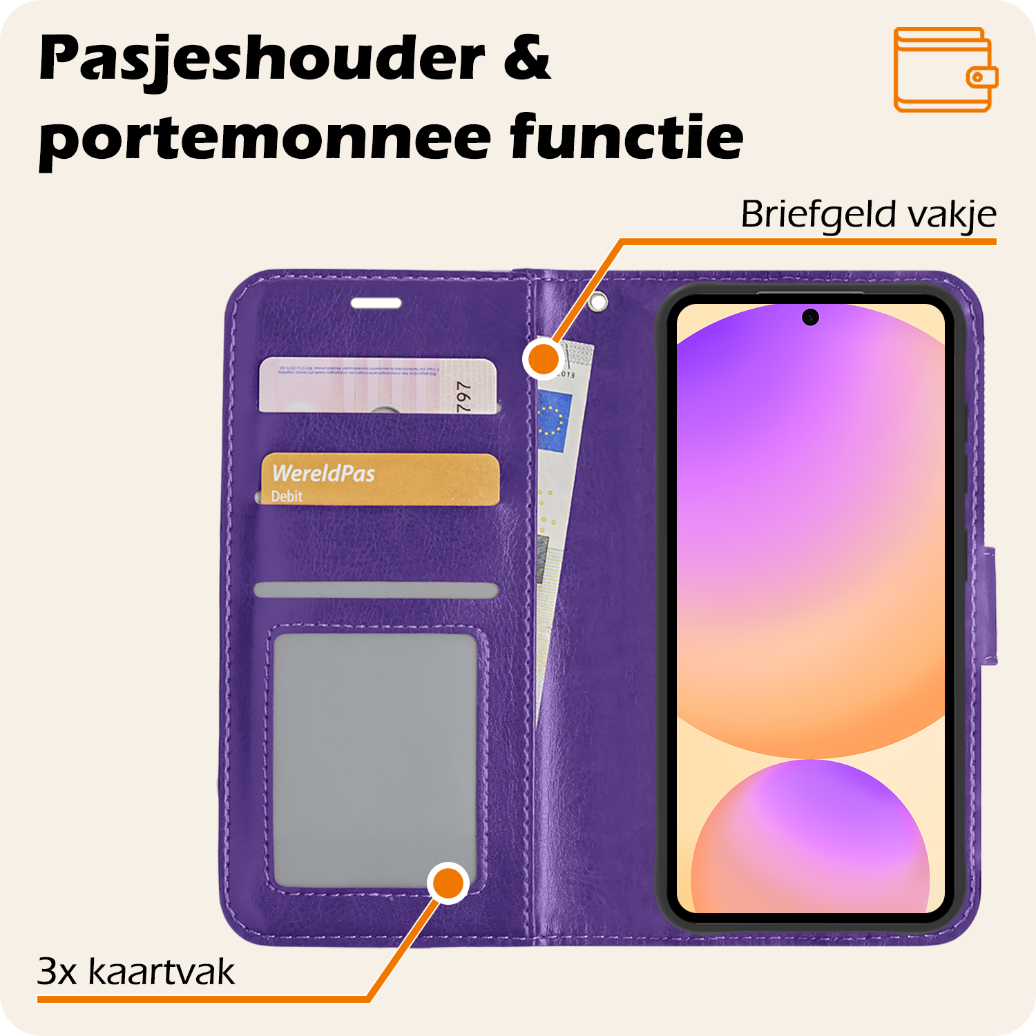 Nomfy Hoesje Geschikt voor Samsung S24 FE Hoes Bookcase Flipcase Book Cover Met Screenprotector - Hoes Geschikt voor Samsung Galaxy S24 FE Hoesje Book Case - Paars