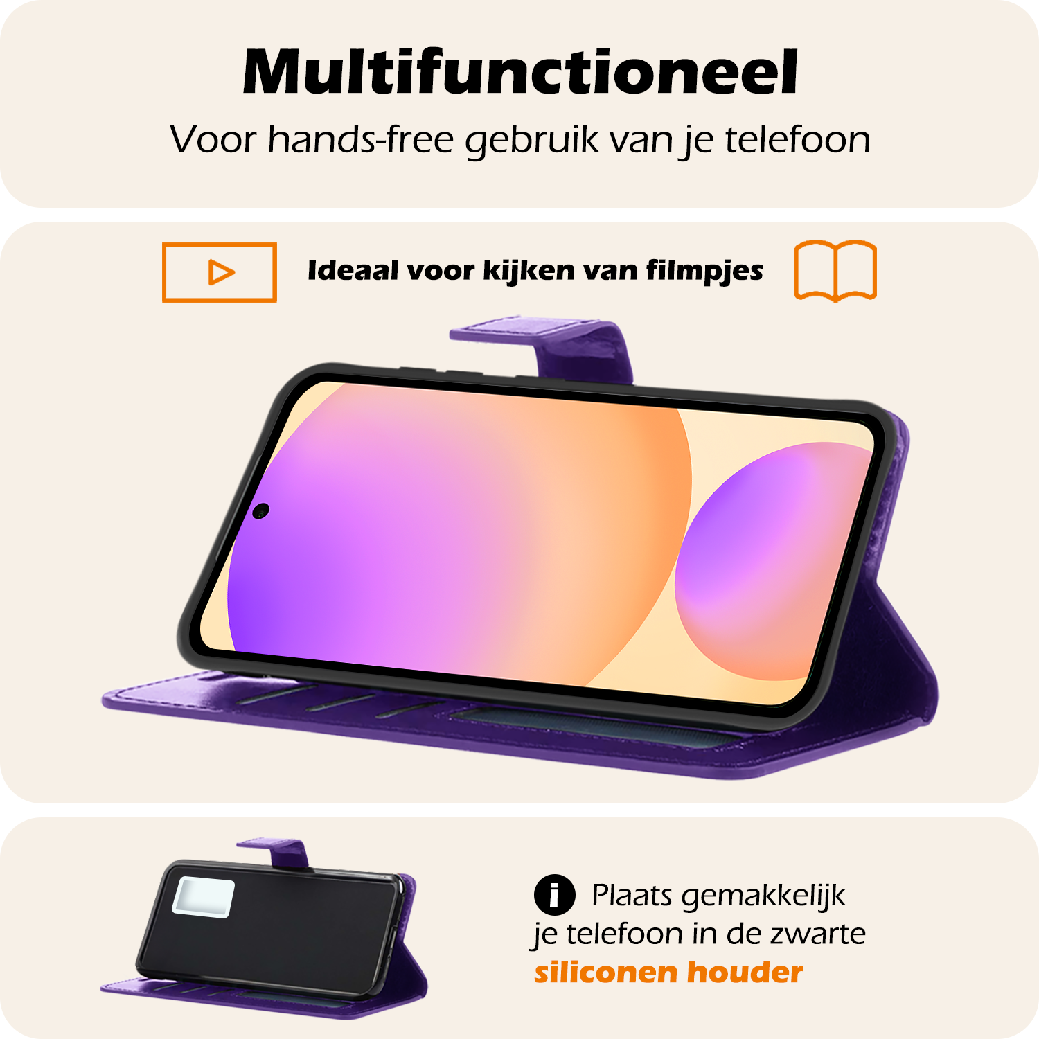 Nomfy Hoesje Geschikt voor Samsung S24 FE Hoes Bookcase Flipcase Book Cover Met Screenprotector - Hoes Geschikt voor Samsung Galaxy S24 FE Hoesje Book Case - Paars