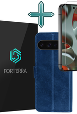 Forterra Hoesje Geschikt voor Google Pixel 9 Pro Hoesje Book Case Hoes Portemonnee Cover Walletcase Met Screenprotector - Hoes Geschikt voor Google Pixel 9 Pro Hoes Bookcase Hoesje - Donkerblauw