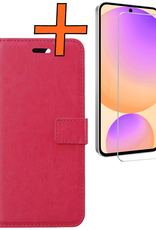 Nomfy Hoesje Geschikt voor Samsung S24 FE Hoes Bookcase Flipcase Book Cover Met Screenprotector - Hoes Geschikt voor Samsung Galaxy S24 FE Hoesje Book Case - Donkerroze