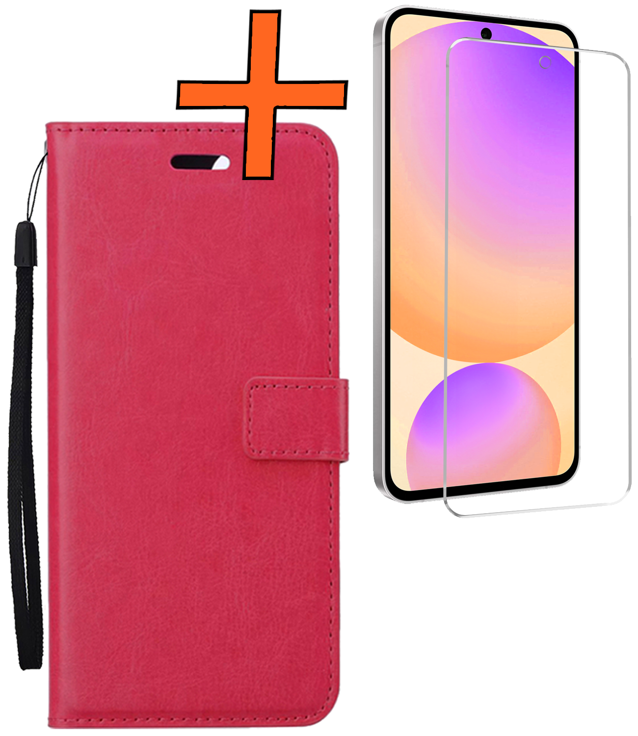 Nomfy Hoesje Geschikt voor Samsung S24 FE Hoes Bookcase Flipcase Book Cover Met Screenprotector - Hoes Geschikt voor Samsung Galaxy S24 FE Hoesje Book Case - Donkerroze