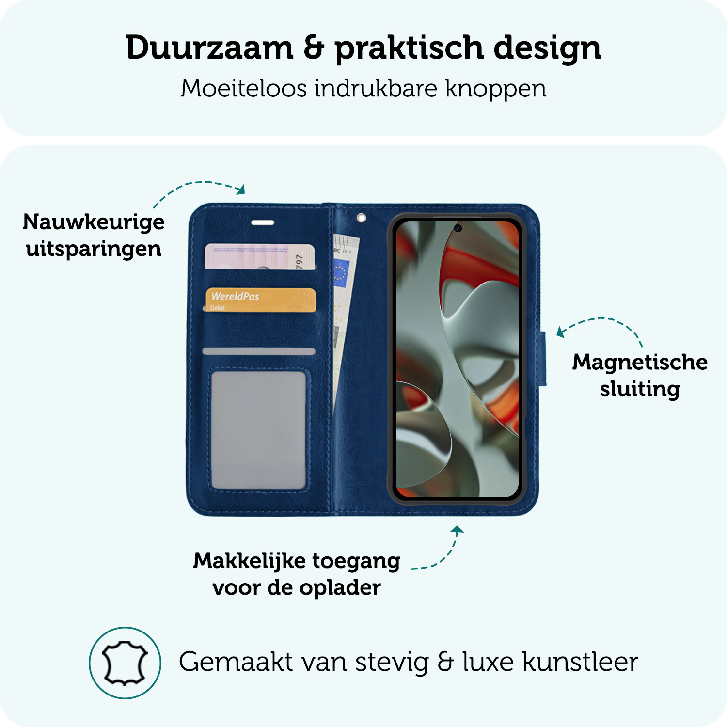 Forterra Hoesje Geschikt voor Google Pixel 9 Pro Hoesje Book Case Hoes Portemonnee Cover Walletcase Met Screenprotector - Hoes Geschikt voor Google Pixel 9 Pro Hoes Bookcase Hoesje - Donkerblauw
