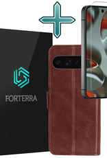 Forterra Hoesje Geschikt voor Google Pixel 9 Pro Hoesje Book Case Hoes Portemonnee Cover Walletcase Met Screenprotector - Hoes Geschikt voor Google Pixel 9 Pro Hoes Bookcase Hoesje - Bruin