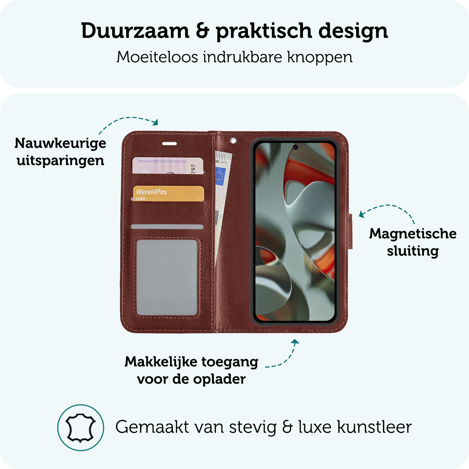 Forterra Hoesje Geschikt voor Google Pixel 9 Pro Hoesje Book Case Hoes Portemonnee Cover Walletcase Met Screenprotector - Hoes Geschikt voor Google Pixel 9 Pro Hoes Bookcase Hoesje - Bruin