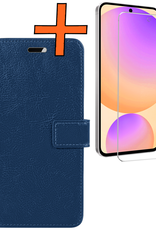 Nomfy Hoesje Geschikt voor Samsung S24 FE Hoes Bookcase Flipcase Book Cover Met Screenprotector - Hoes Geschikt voor Samsung Galaxy S24 FE Hoesje Book Case - Donkerblauw