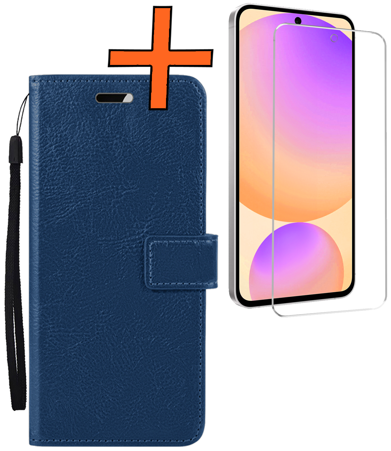 Nomfy Hoesje Geschikt voor Samsung S24 FE Hoes Bookcase Flipcase Book Cover Met Screenprotector - Hoes Geschikt voor Samsung Galaxy S24 FE Hoesje Book Case - Donkerblauw