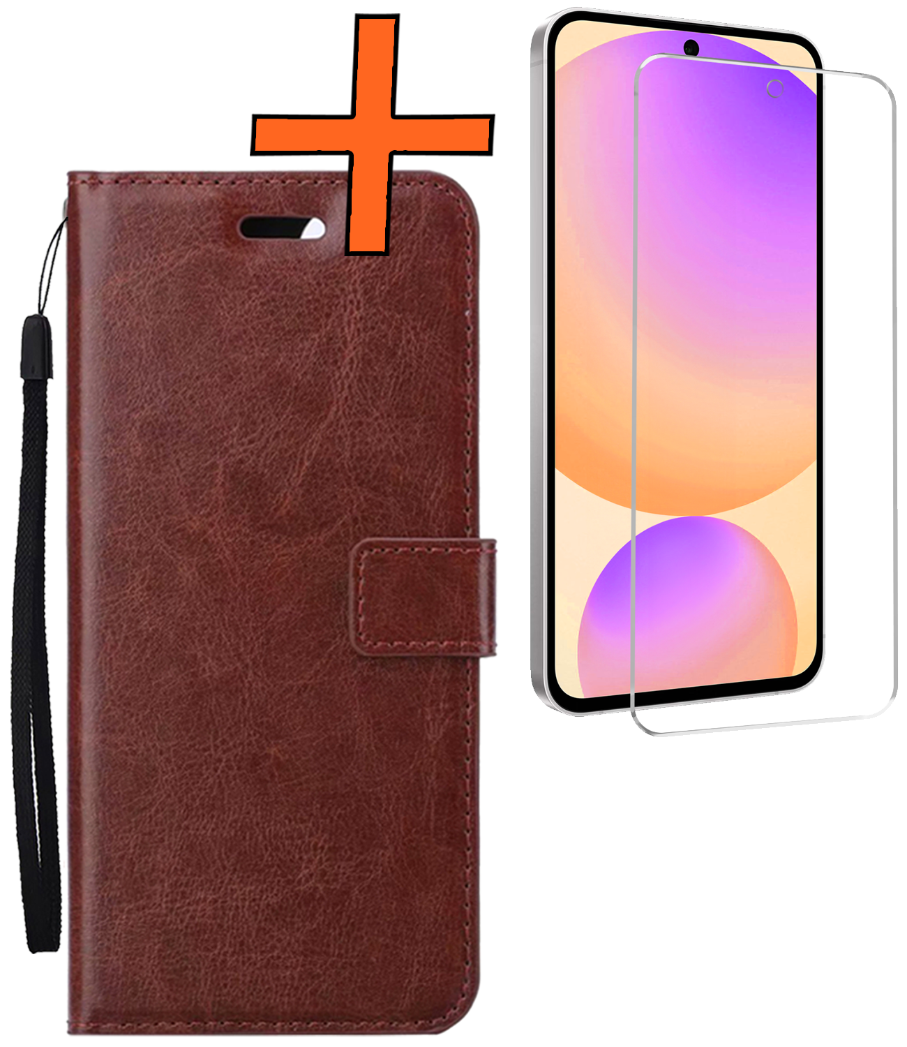 Nomfy Hoesje Geschikt voor Samsung S24 FE Hoes Bookcase Flipcase Book Cover Met Screenprotector - Hoes Geschikt voor Samsung Galaxy S24 FE Hoesje Book Case - Bruin