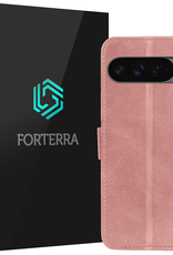 Forterra Hoesje Geschikt voor Google Pixel 9 Pro Hoesje Book Case Hoes Portemonnee Cover Walletcase - Hoes Geschikt voor Google Pixel 9 Pro Hoes Bookcase Hoesje - Rosé goud