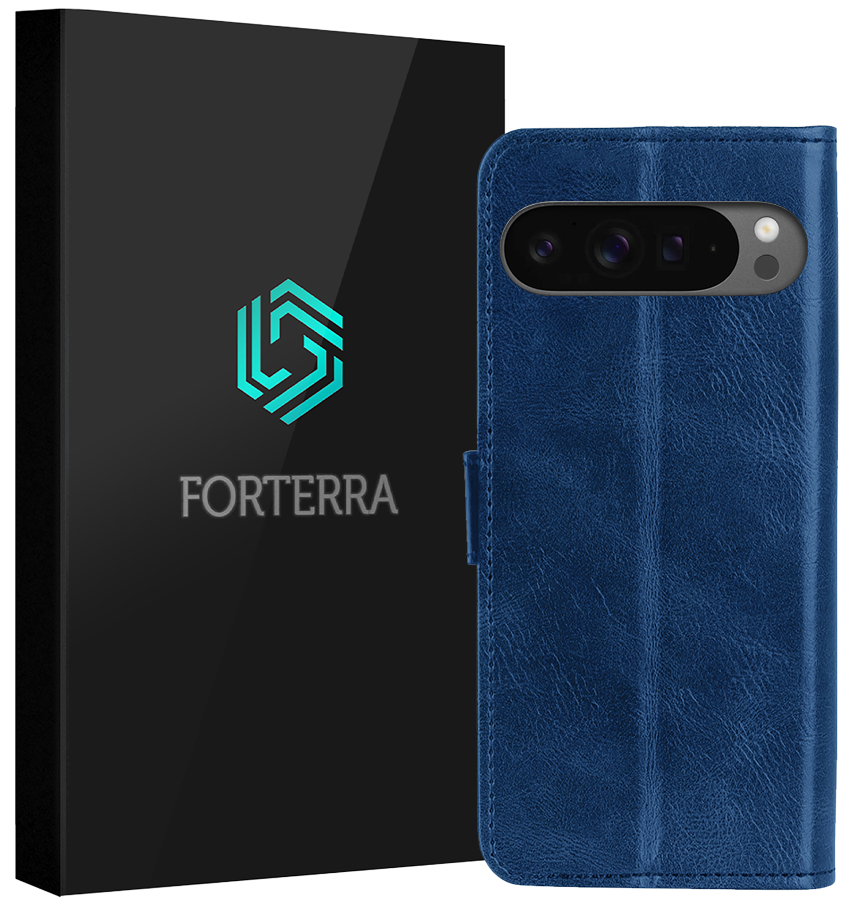 Forterra Hoesje Geschikt voor Google Pixel 9 Pro Hoesje Book Case Hoes Portemonnee Cover Walletcase - Hoes Geschikt voor Google Pixel 9 Pro Hoes Bookcase Hoesje - Donkerblauw